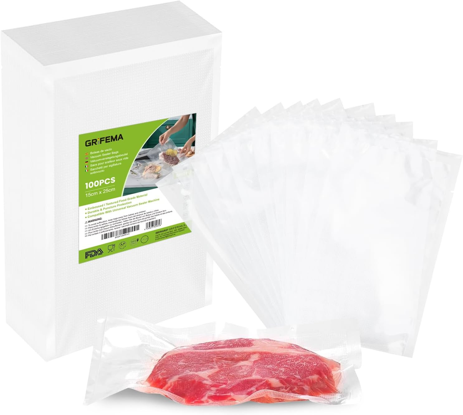 GH81 Sacchetti Sottovuoto per Alimentari, 100 Buste 15X25 Cm, Compatibili Con Tu