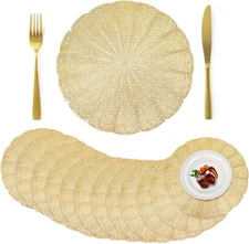 ZOOFOX 12 Pack Round Pressed Vinyl Placemats, 15 Inch 14.96 inches, Gold 