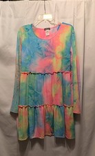 NWOT. HEIMISH USA Women's Tie-Dye Tiered L/S Dress - Blue, Pink, Green. 2XL