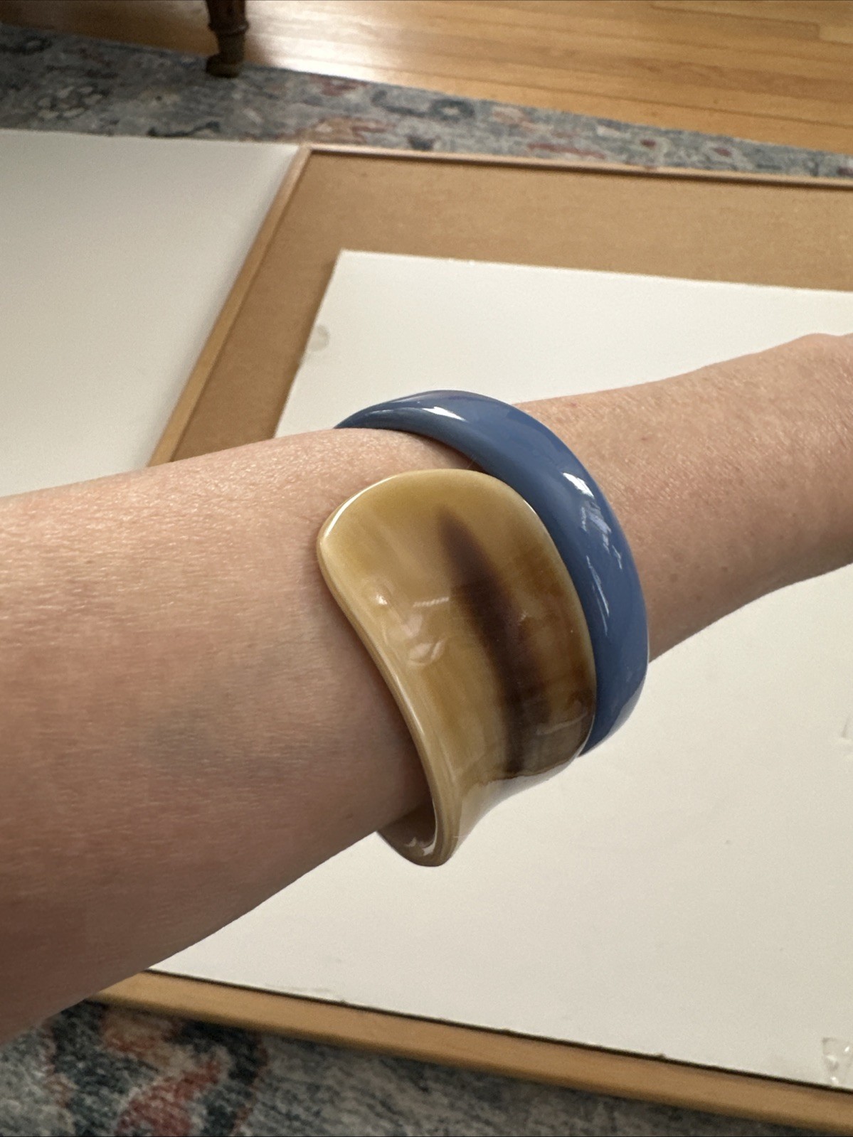 Two Adjustable Bangle Bracelets One Blue Accent O… - image 6