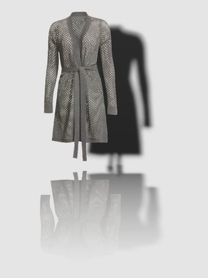 $476 Neiman Marcus Women Gray Cashmere Crochet Knit Robe Size M