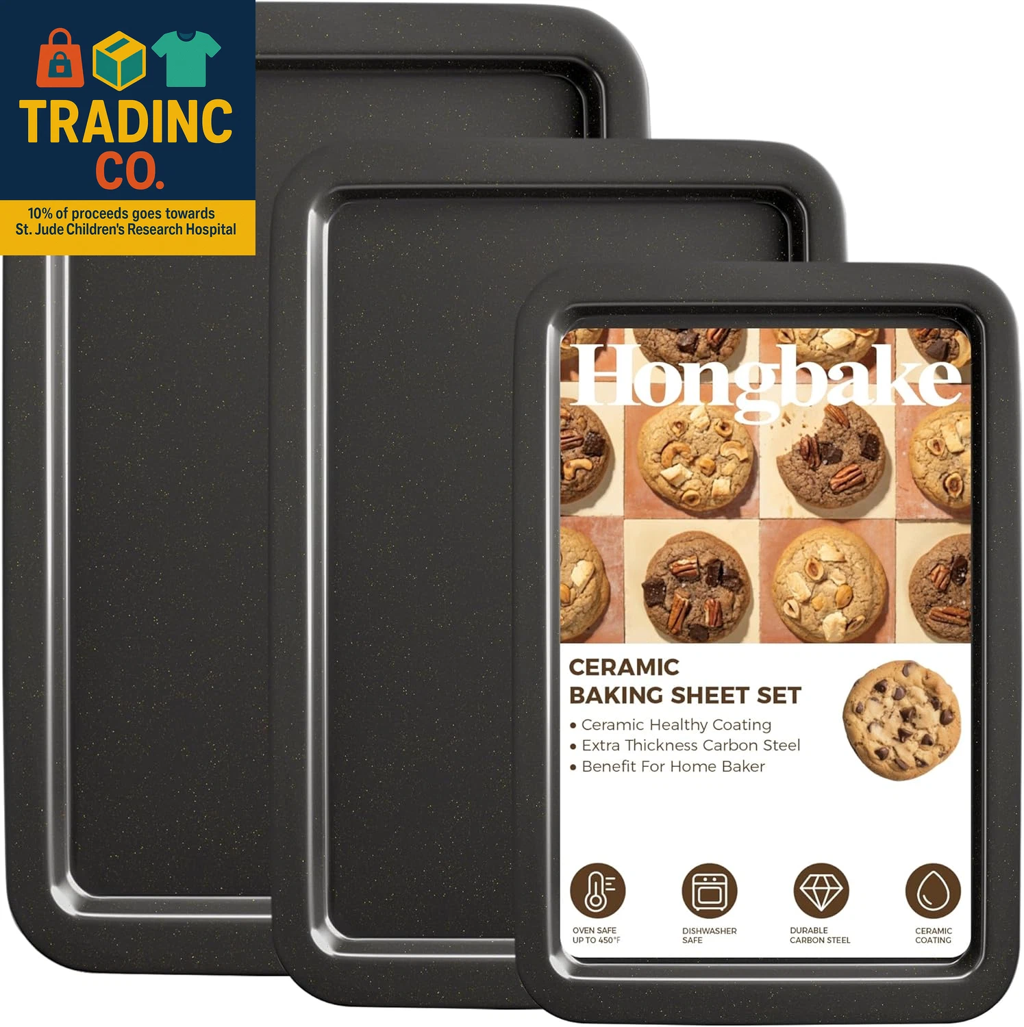 Ceramic Baking Sheet Pan Set, Cookie Sheet for Oven, Bakeware Sets with Wider Gr