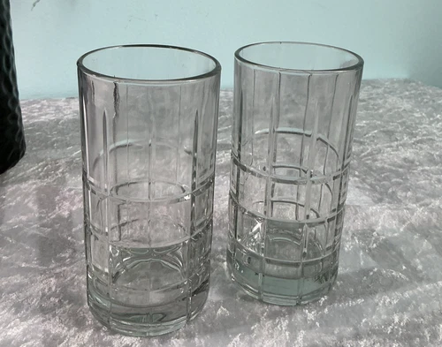 Anchor Hocking Manchester Tartan Iced Tea Highball Clear Glass Tumbler 16 oz Vtg