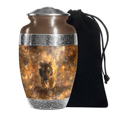 Tiger Forest Funeral Urns for Ashes Adult Female, Handmade Urn (10 Inch)