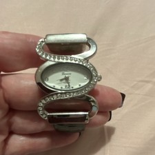 Geneva Women's Dress Quartz Wristwatch Oval White Dial Black Bracelet