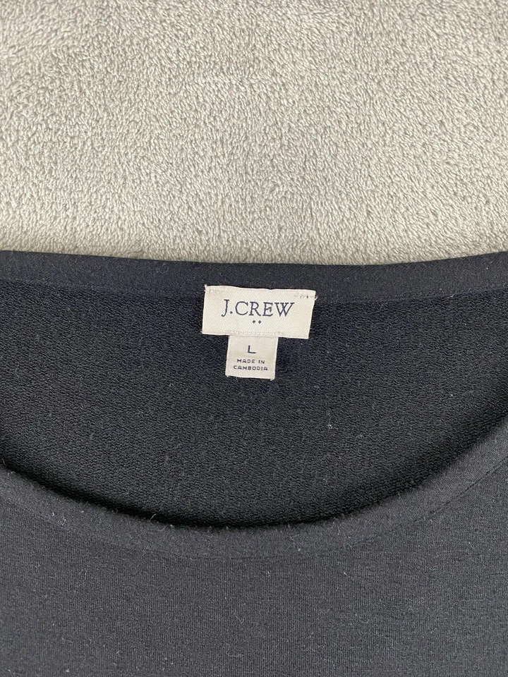 J. Top de mujer Crew grande negro blanco plisado dobladillo mangas largas C8 Foto 3 de 4