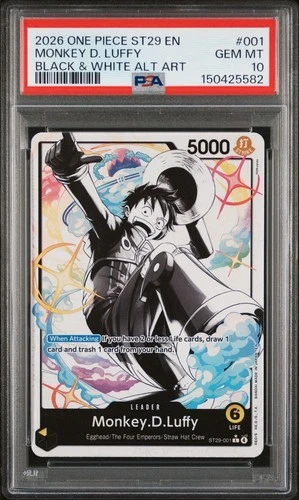 2025 ONE PIECE ST29 #001 EGGHEAD B&W MONKEY D. LUFFY LEADER PARALLEL PSA 10