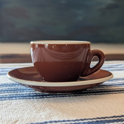 ACF Italy Demitasse Brown Espresso Cup and Saucer Made in Italy Vintage MINT