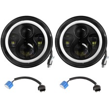 7" Round LED Headlights Halo Angel Eyes For Offroad Jeep Wrangler - PAIR