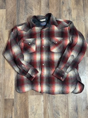 Pendleton Men's Vintage Plaid Wool Button-Up Long Sleeve Shirt Size XL