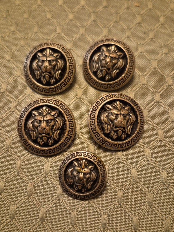Vtg Lion's Head Silver Metal Shank Button  Greek Key Pattern Rim Lot 5 Weighted