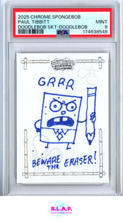 SPONGEBOB PAUL TIBBITT DOODLEBOB SKETCH AUTO TOPPS CHROME 1/1 25TH AN 2025 PSA 9