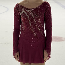 New Figure Skating Dress, Competition Burgundy, Power Mesh Spandex E 6000, XS