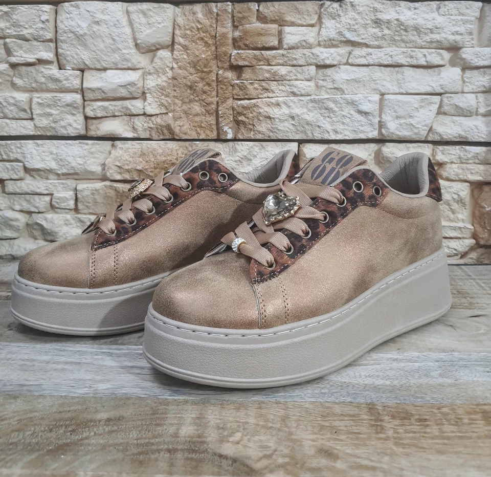 SNEAKERS DA DONNA GIOIELLO 9162 MARRONE SCARPE PLATFORM CON ACCESSORIO ORO - Immagine 2 di 4