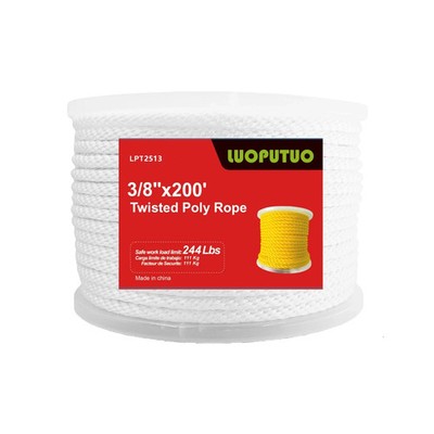 3/8 INCH 200 FT White Solid Braid Rope-High UV Abrasion Resistance