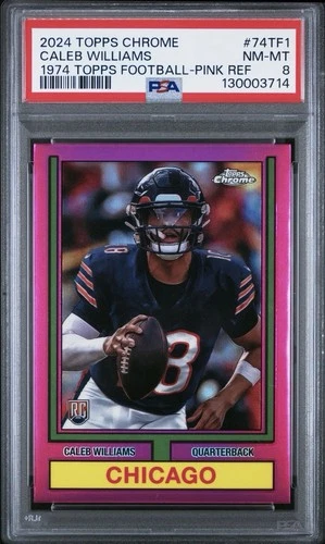 2024 Topps Ch 1974 Topps FB Caleb Williams #74TF-1 Pink Refrac (RC) PSA 8 NM-MT