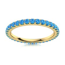 Full Eternity 2MM Round Swiss Blue Topaz 925 Sterling Silver Gold Plated Ring