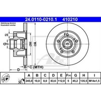 ATE 2X Bremsscheibe Hinten 2450 Voll FüR Audi A4 8D2 B5 8D5 24.0110-0210.1