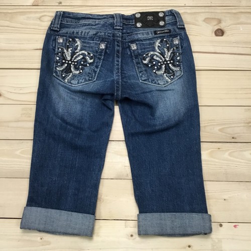 Miss Me Denim Capri Pants Girl's Size 10 Fleur De Lis JK6073P Embellished - Picture 4 of 11