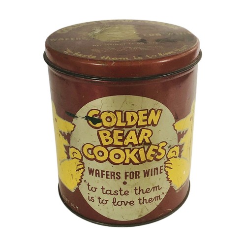 1937 GALLETAS DE OSO DORADO bote de hojalata litografía obleas para lata de vino 14 oz. RARO - Imagen 10 de 10