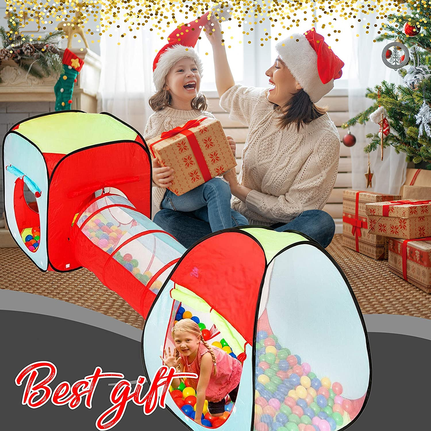 3 in 1 Kids Pop up Play Tent with Crawl Tunnel and Ball Pit Set