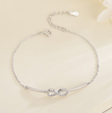 925 Sterling Silver Eternal Infinity Bar Adjustable 7.5" Bracelet Gift Box PE38