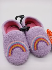 WONDER NATION SIZE 7/8 GIRLS SLIP ON COZY SLIPPERS KIDS RAINBOW PURPLE NWT