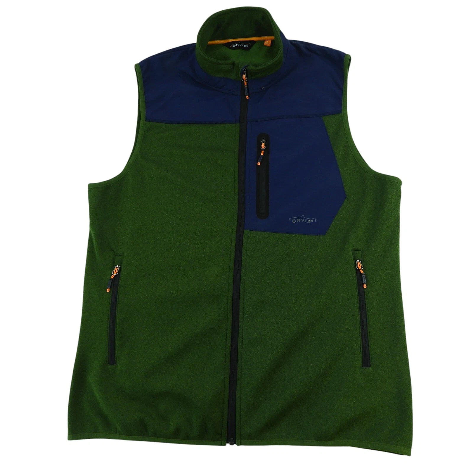ORVIS Mens Full-Zip Vest Size Large Olive Green/Navy Blue HIKING CAMPING HUNTING