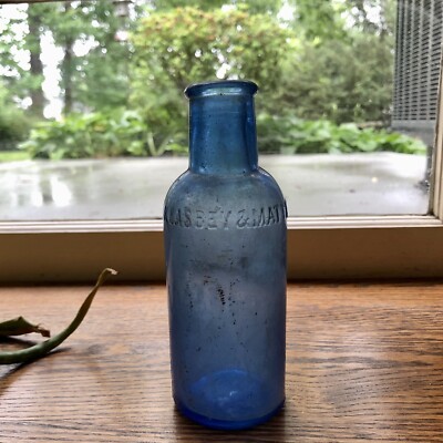 Blown Bromo Type Medicine Bottle Keasbey & Mattison Ambler PA Emb Sapphire Blue