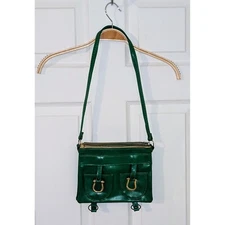 Green Crossbody Bag Small Faux Leather Purse with Gold Hardware
