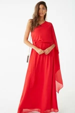 Forever 21 Red One-Shoulder Flounce Gown Maxi Dress S/M