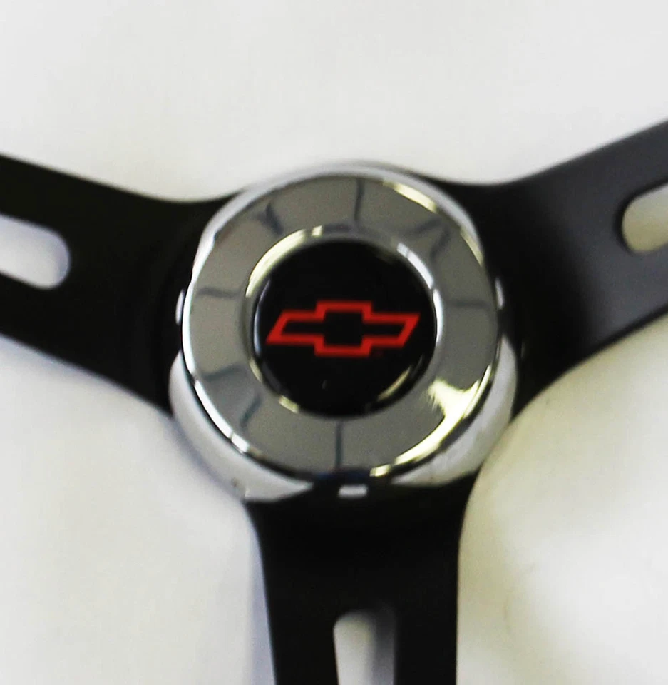 Chevy C10 C20 C30 Blazer Negro sobre Negro Volante 13 1/2" Rd/Negro Pajarita Tapa Foto 2 de 4