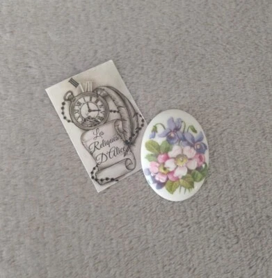 Petit médaillon / plaque 42 mm en porcelaine décor floral Limoges France (b) - Photo 1/4