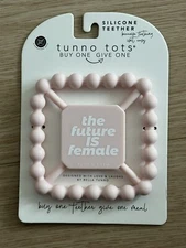 NEW! Bella Tunno Tots Pink Silicone Teether THE FUTURE IS FEMALE BPA PVC Free