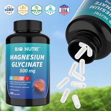 Magnesium Glycinate 500mg 240 Capsules For Improved Sleep Stress Anxiety Relief