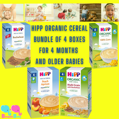 HiPP Organic Cereal Variety  Bundle of 4 Boxes for 4 Months and older Babies