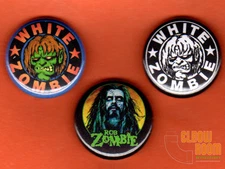 Set of three 1" White Zombie pins buttons Rob Zombie horror punk