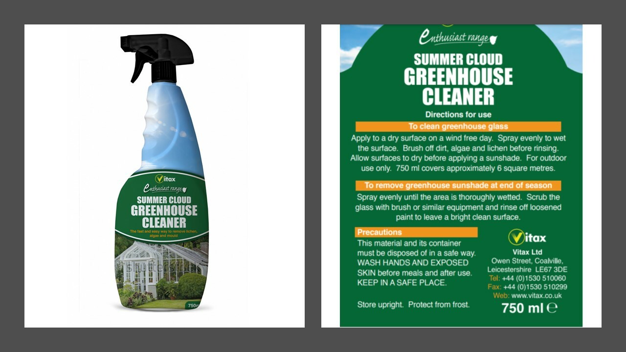Greenhouse Glass Cleaner Algae Mould Remover Spray Vitax Summer Cloud