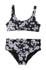 RAISINS Big Girl's 2 Pc Las Flores Shorebreak Bikini Swimsuit Set Black White