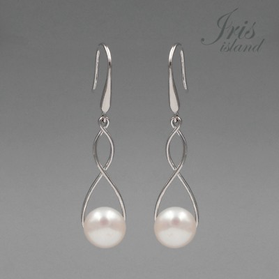 White Freshwater Pearl 925 Sterling Silver Hook Drop Dangle Wire Earrings 07987