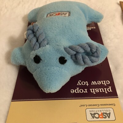 ASPCA Collection Plush Rope Chew Toy Squeaky Dog Toy Brown Blue Surface Washable