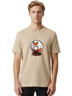 Fox-In-Glass-Orb Mens Graphic Tee, 100% Cotton, Casual Summer Wear