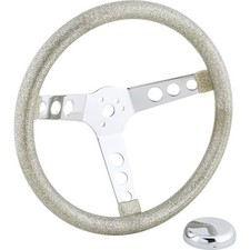 Speedway 13 Inch Silver Metalflake 60s Style Steering Wheel 3-12 Dish