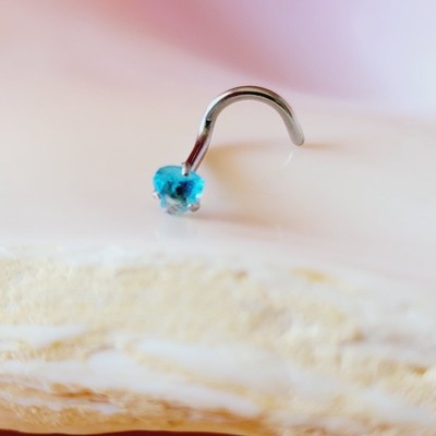 18G LIght blue heart nose screw nostril piercing jewelry peridot