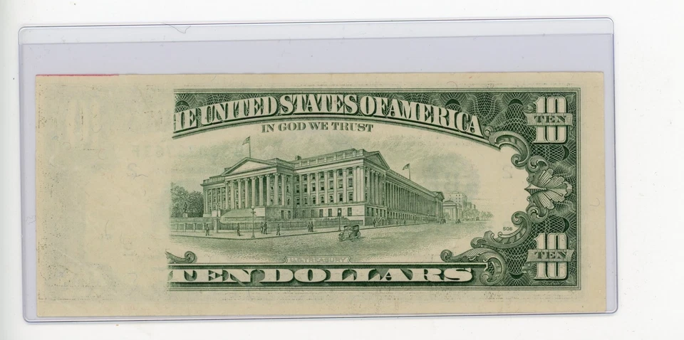 1990 $10 FEDERAL RESERVE NOTE OBSTRUCTED PRINTING UNCIRCULATED - Image 2 of 2