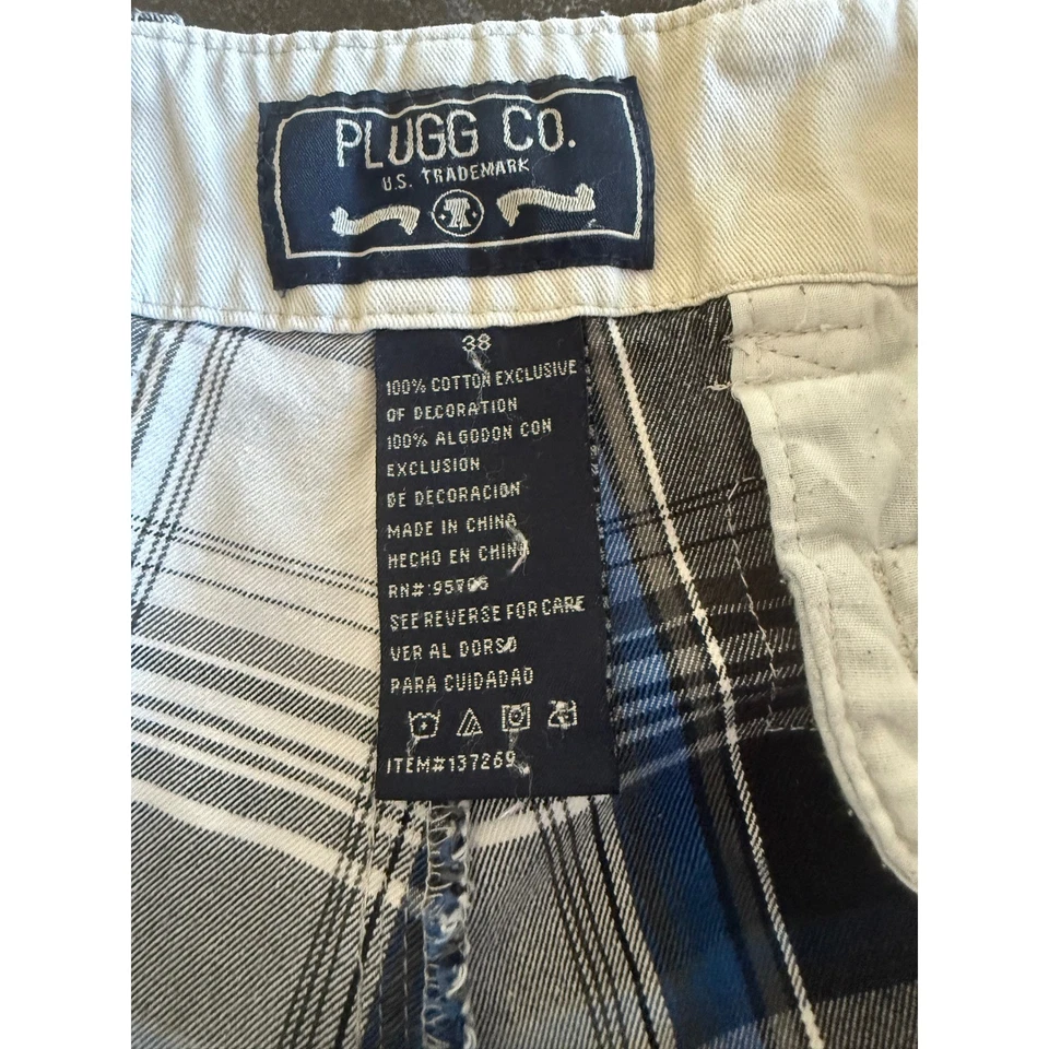 Shorts xadrez Plugg Co. masculino tamanho 38 azul cinza branco casual verão - Imagem 2 de 4