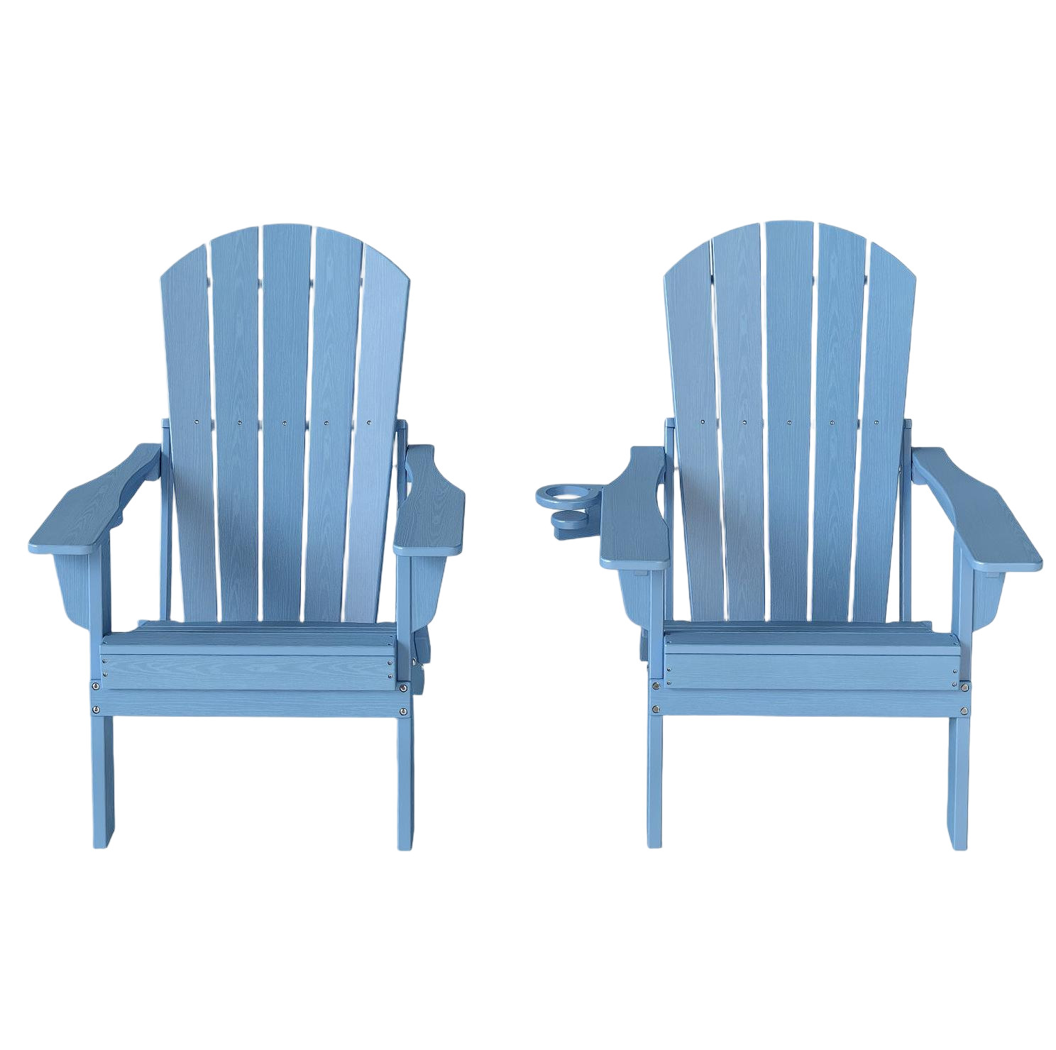 Set of 2 Poly Folding Adirondack Chair with Cup-holder for Patio, Garden&Lawn