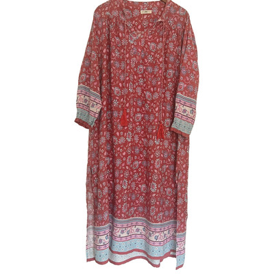 Natural Life Maxi Dress L Dara Floral Tassel Kaftan 3/4 Sleeve Boho Hippie