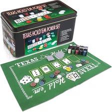 Gamie Texas Holdem Poker Game Set - Includes Hold’em Mat, 2 Card Decks,... 