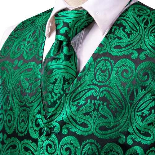 Men's Tuxedo Vest & Bowtie/Necktie Set, Classic Formal Waistcoat Paisley Floral - Picture 101 of 224